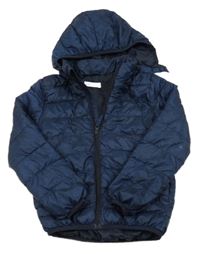 Tmavomodrá melírovaná šušťáková prešívaná zateplená bunda s kapucňou H&M