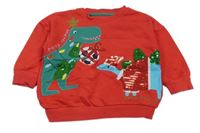 Červená mikina s dinosaurami a flitrami F&F