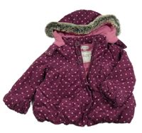 Vínová bodkovaná á semišová zateplená bunda s kapucňou zn. M&S