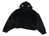 Čierna plyšová crop mikina s kapucňou s príšerkou H&M