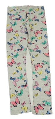 Šedé melírované legíny s barevnými motýlky 