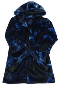 Modro-čierny vzorovaný plyšový župan s kapucňou Primark