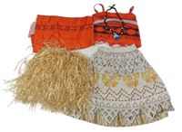 Kostým - 5 set - smetanová vzorovaná sukně + třásně na sukni + top + náhrdelník + šátek - Vaiana