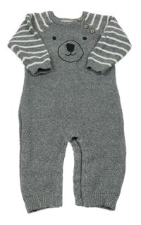 Sivý pletený overal s pruhovanymi rukávy a ňufáčikom  Topomini
