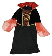 Kostým - černo-červené šaty s límcem a tylem 