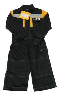 Nové - černo-oranžový plátěný kalhotový overal s nápisem 