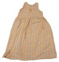 Oranžovo-svetlomodré kockované šaty