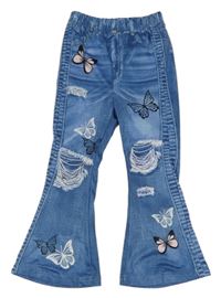 Modré flare legíny riflového vzhledu s motýlky 