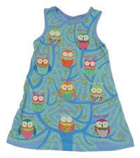 Modro-zelené šaty so sovami