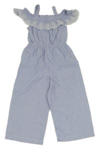 Bielo-modrý pruhovaný ľahký nohavicový overal s madeirou Primark