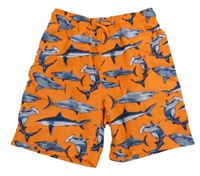 Oranžové plážové kraťasy so žralokmi