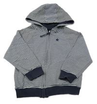 Tmavomodro-bílá pruhovaná propínací mikina s kapucí Next