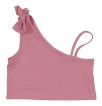 Ružový rebrovaný crop top s mašlou shein