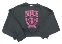 Tmavosivá crop mikina s ružovým logom Nike