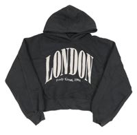 Tmavosivá crop mikina s nápisom a kapucňou Zara
