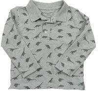 Sivé melírované polo tričko s dinosaurami Primark