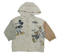 Bielo-hnedo-zelená prepínaci mikina s Mickeym a kapucňou George