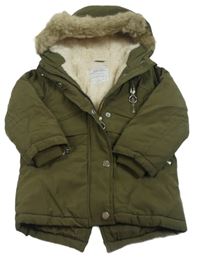 Khaki šusťáková zimní bunda s kapucí s kožešinou Primark