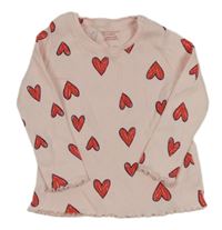 Růžové žebrované triko se srdíčky Primark