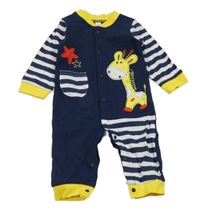 Tmavomodro-bielo-žltý overal s pruhmi a žirafou