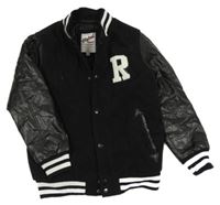 Černá flaušovo/koženková basebalová bunda Rebel