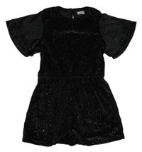 Černý sametový třpytivý kraťasový overal F&F