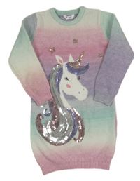 Barevné pastelové svetrové vlněné šaty s jednorožcem V by Very