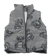Sivá šušťáková zateplená vesta s medvedíkmi