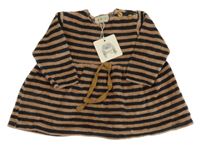 Nové - Béžovo-tmavošedá pruhovaná sametová šatová mikina 