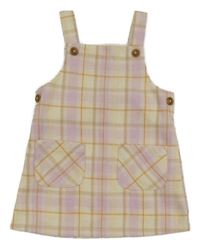 Smetanovo-růžovo-oranžové kostkované laclové šaty Nutmeg