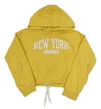 Žltá crop mikina s nápisom a kapucňou H&M