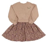 Světlerůžové teplákové šaty s motýlkem a květovanou sukní John Lewis