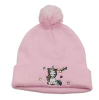 Světlerůžová čepice s jednorožcem a bambulí