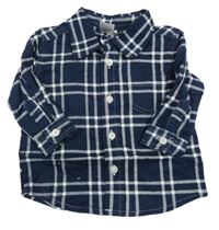 Tmavomodro-biela kockovaná košeľová bunda