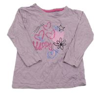 Lila tričko so srdiečkami a nápisom Primark
