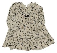 Béžovo-černé květované šaty Zara