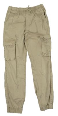 Béžové plátěné cargo cuff kalhoty 