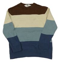 Hnedo-béžovo-modrý pruhovaný sveter H&M