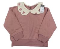 Nové - Starorůžovo-bílá mikina s límečkem s mašlemi Primark
