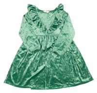 Zelené zamatové šaty s volánikmi H&M