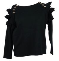 Dámský černý svetr s volánky s gombíky 