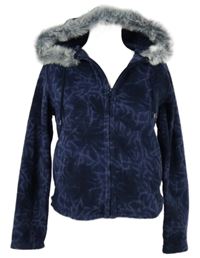 Dámská tmavomodrá vzorovaná fleecová propínací mikina s kapucí 