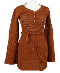 Nové - Dámske skořicové svetrové šaty s opaskom River Island