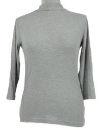 Dámské šedé žebrované triko se stojáčkem 