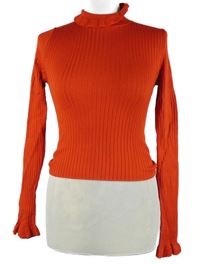 Dámsky červený rebrovaný crop sveter so stojačikom H&M