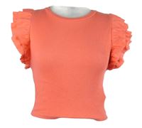 Dámské lososové žebrované crop tričko s volánky Zara 