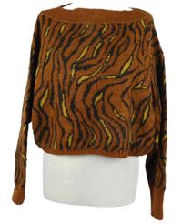 Dámský skořicovo-černý vzorovaný crop svetr Benetton