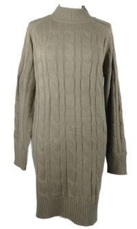 Dámské světlehnědé vzorované svetrové šaty se stojáčkem 