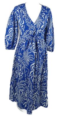Dámské modro-bílé vzorované midi šaty H&M