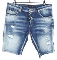 Pánské modré riflové plísňové kraťasy s prošoupáním Philipp Plein